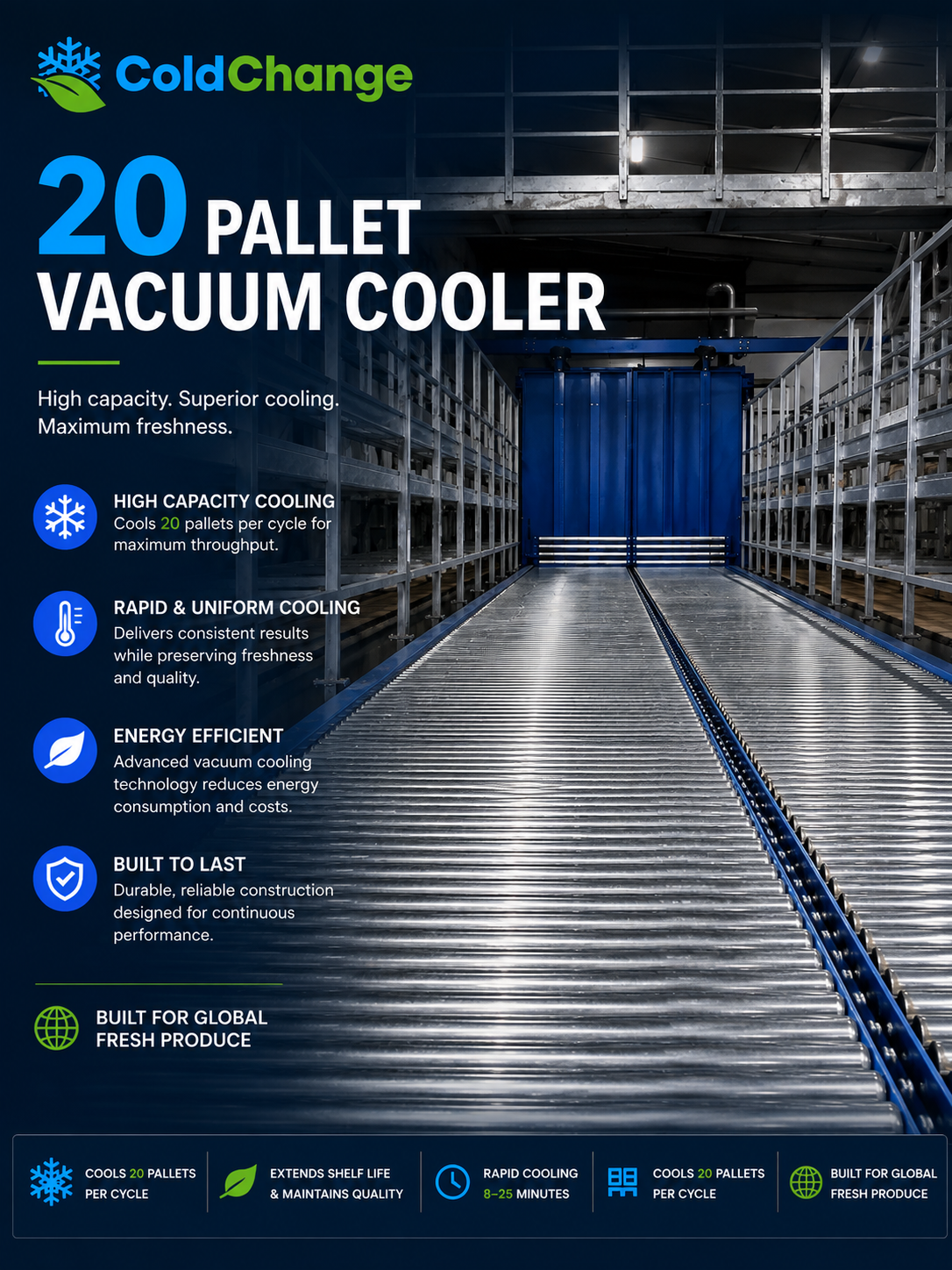 Cold Change 20 pallet vacuum cooler for cut flowers and fresh produce