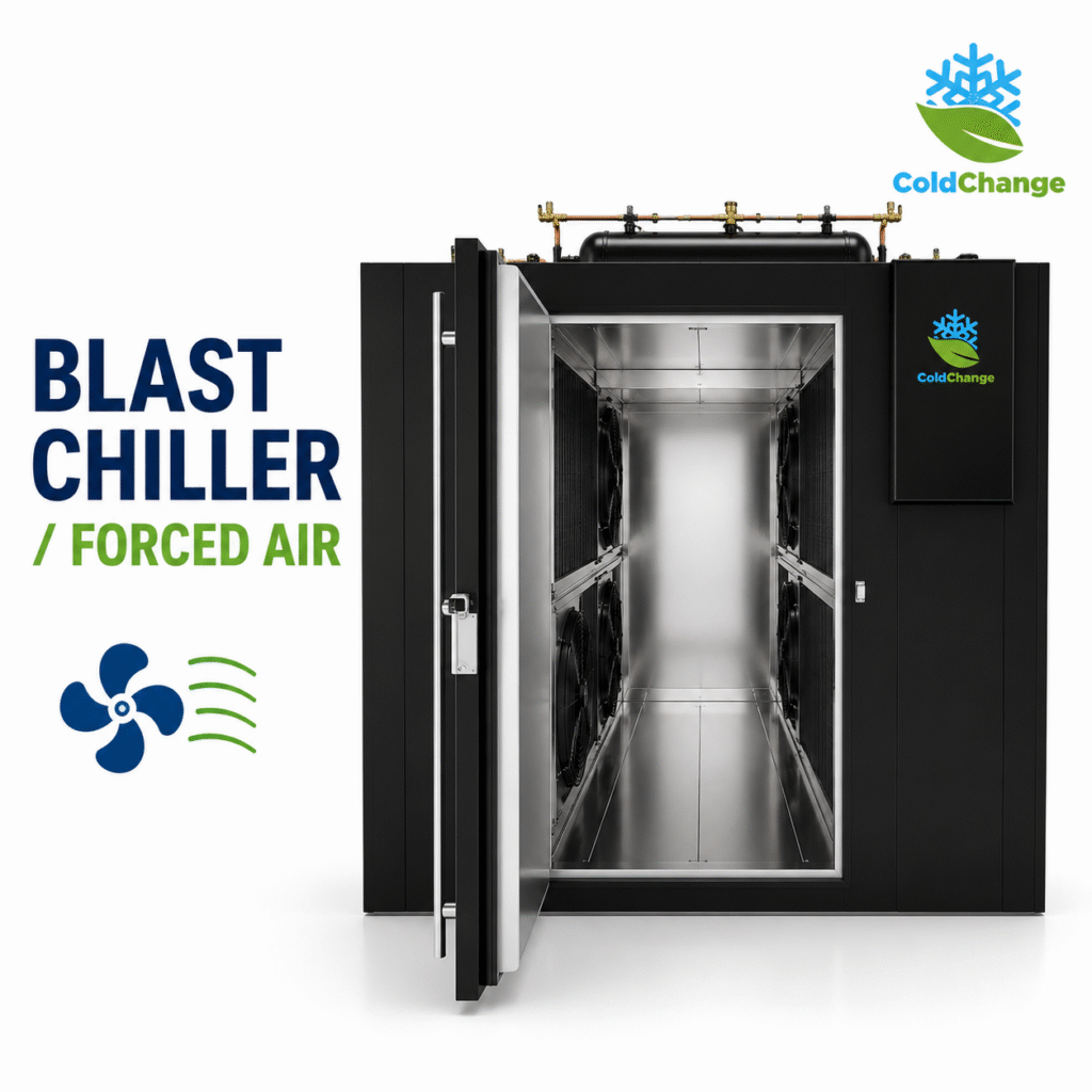 Industrial blast chiller and forced air chiller for rapid food cooling
