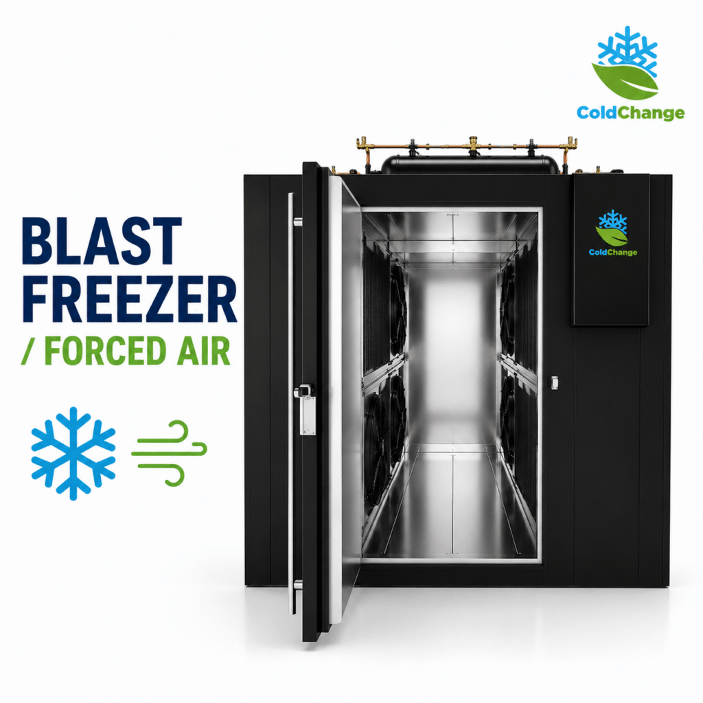 Industrial blast freezer and forced air freezer for rapid food freezing